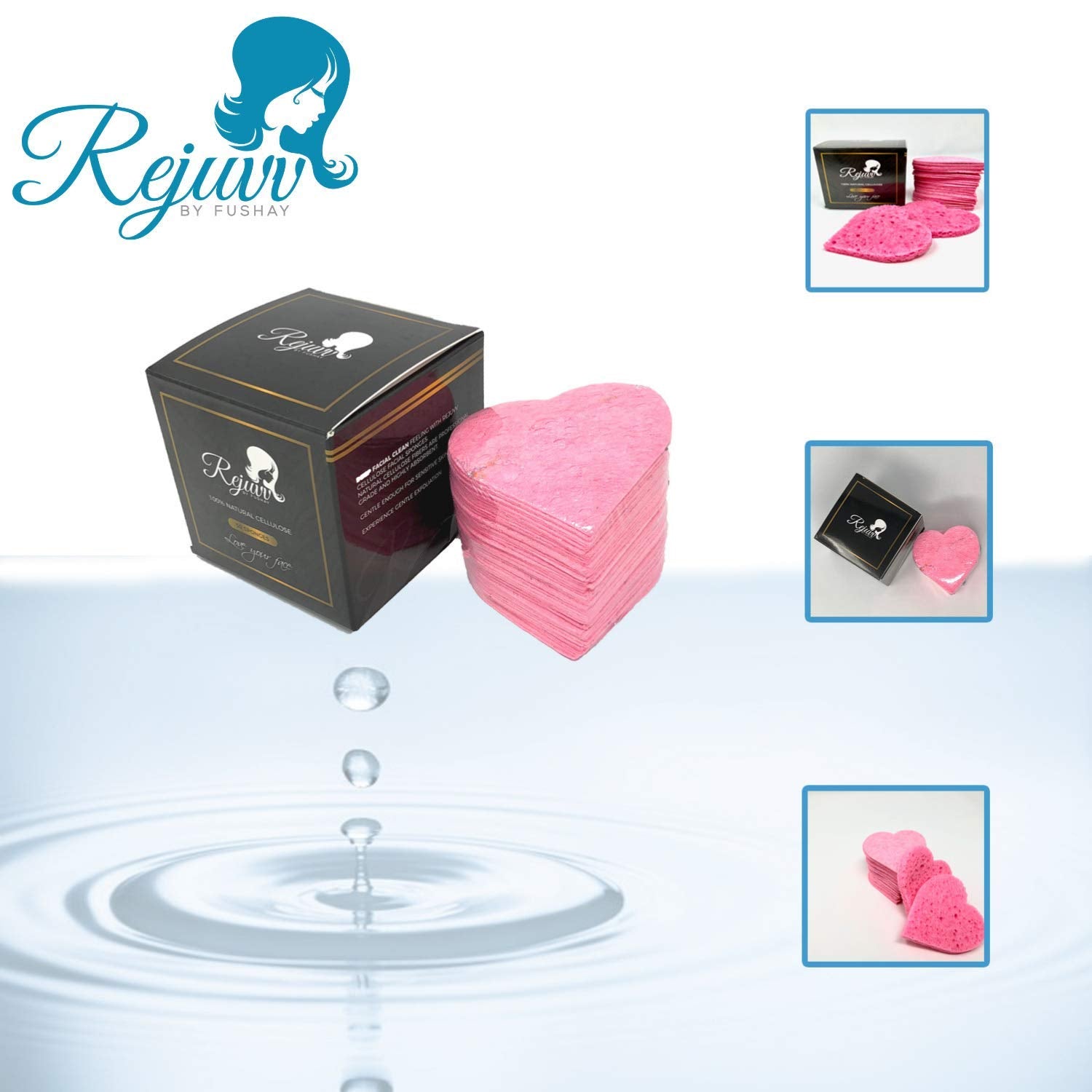 Rejuvv Facial Sponges Compressed Natural Cellulose Sponge for Face Cleansing Exfoliating and makeup removal, (50 count)