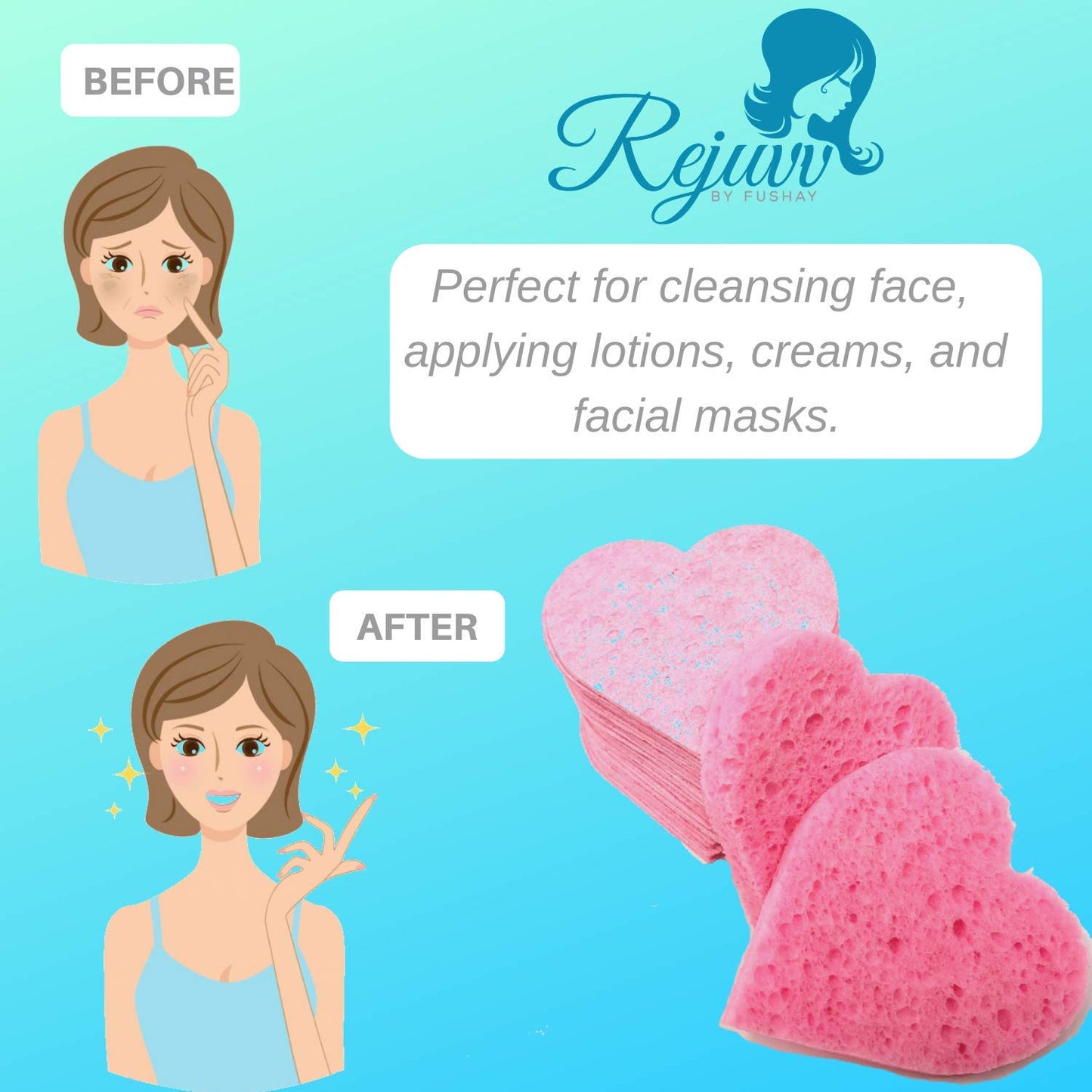Rejuvv Facial Sponges Compressed Natural Cellulose Sponge for Face Cleansing Exfoliating and makeup removal, (50 count)