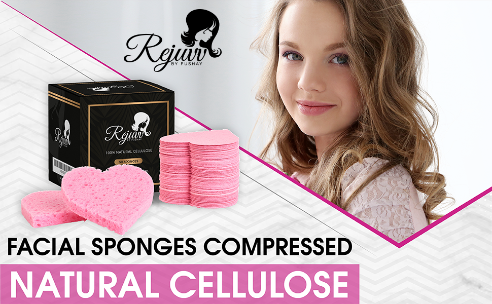 Facial Sponges Compressed Natural Cellulose Sponge for Face Cleansing Exfoliating and makeup removal, Professional use Deep clean (100 count) - Rejuvv by Fushay