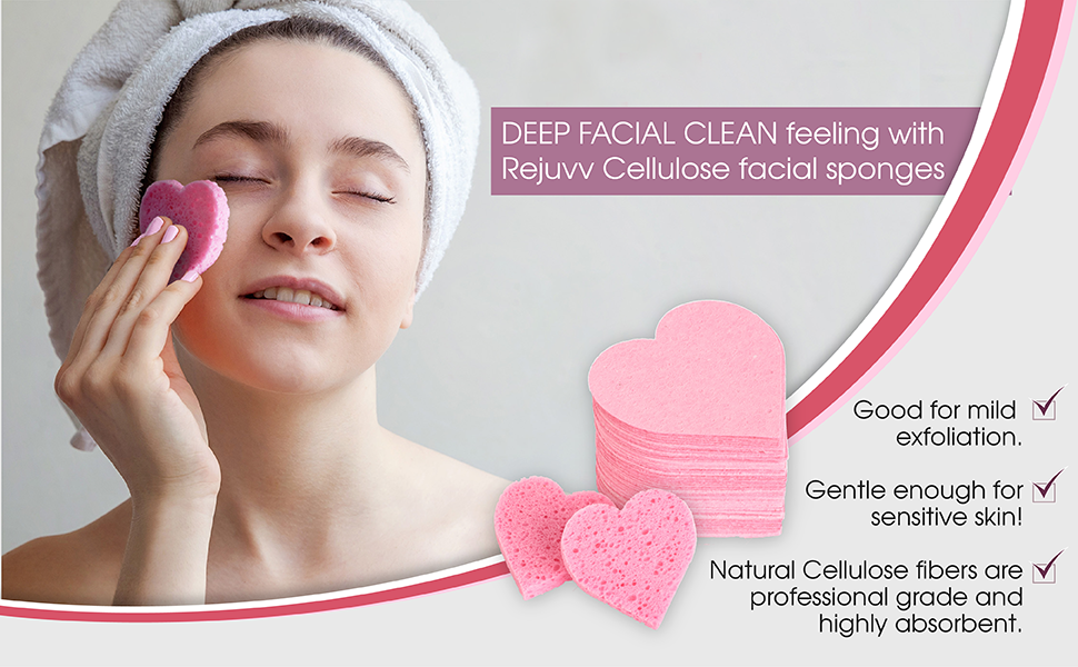 Facial Sponges Compressed Natural Cellulose Sponge for Face Cleansing (25 count) - Rejuvv by Fushay