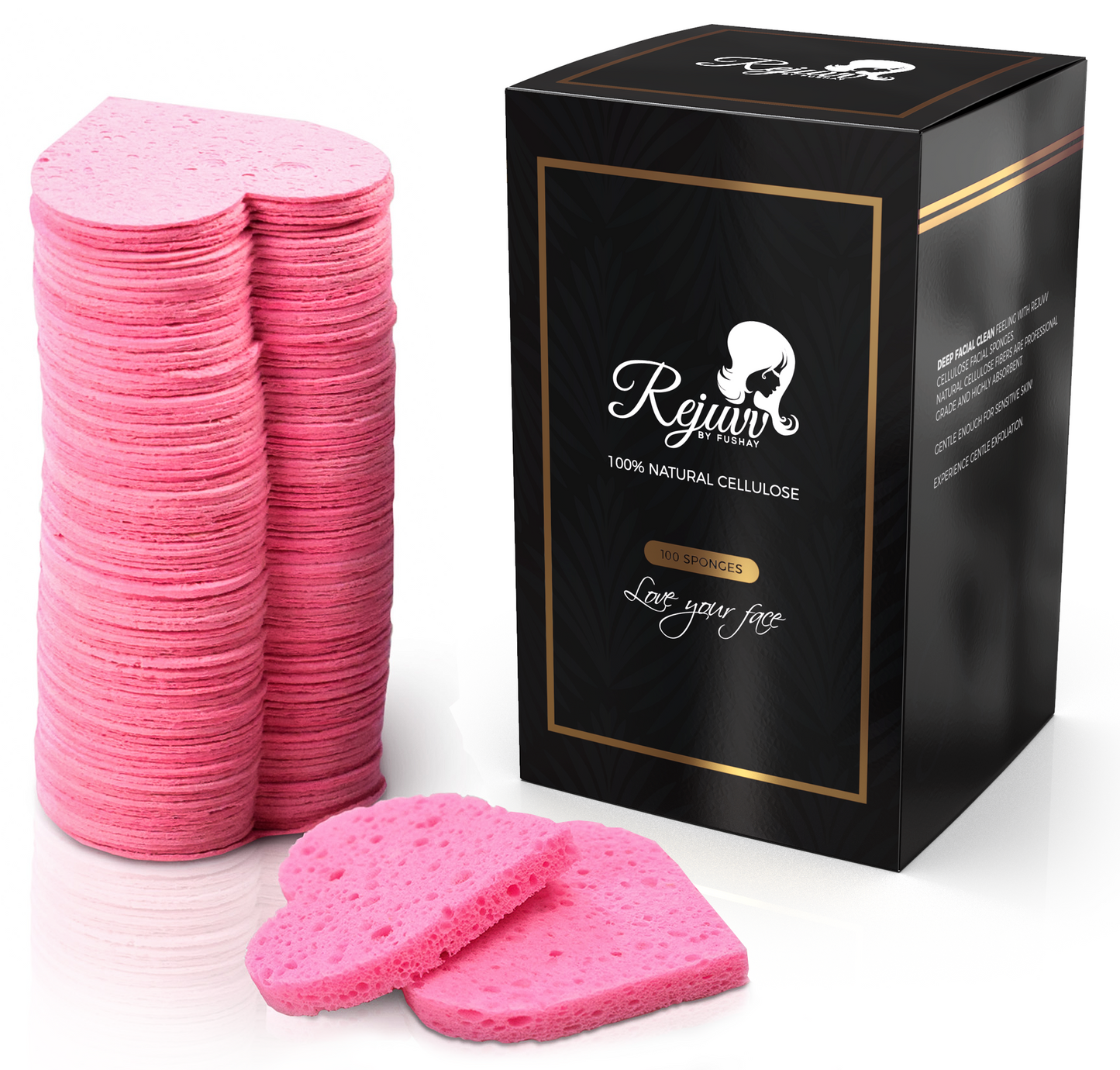 Facial Sponges Compressed Natural Cellulose Sponge for Face Cleansing Exfoliating and makeup removal, Professional use Deep clean (100 count) - Rejuvv by Fushay