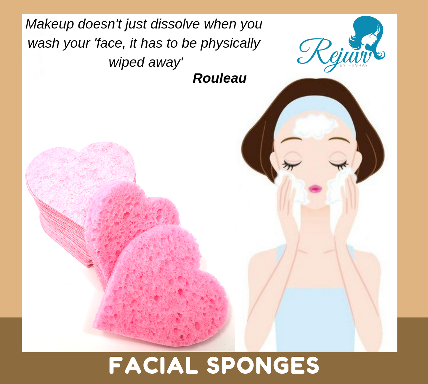 Facial Sponges Compressed Natural Cellulose Sponge for Face Cleansing Exfoliating and makeup removal, Professional use Deep clean (100 count) - Rejuvv by Fushay