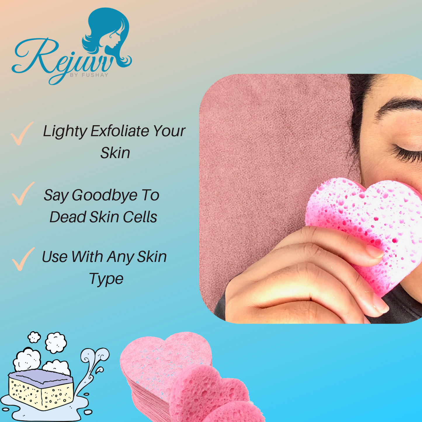 Facial Sponges Compressed Natural Cellulose Sponge for Face Cleansing Exfoliating and makeup removal, Professional use Deep clean (100 count) - Rejuvv by Fushay